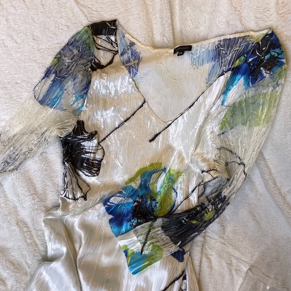 Komarov Blue and Green Floral Long Sleeve Dress XL - Picture 5 of 6